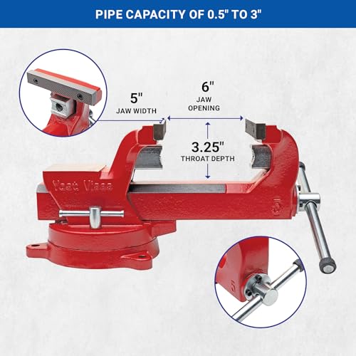 Yost Vises ADI-6 Heavy Duty Vise | 130,000 PSI Tensile Strength Austempered Ductile Iron Bench Vise | 6 Inch Jaw Width with a 360 Degrees Interlocking Swivel Base and 2 Lockdowns | Red