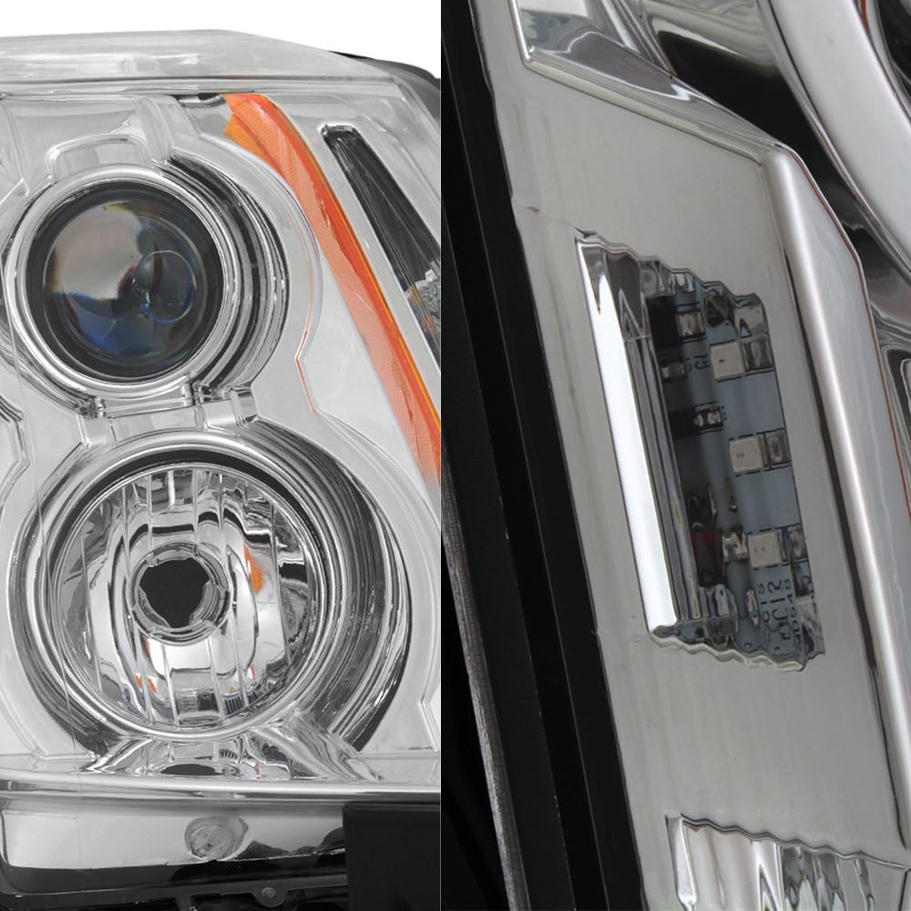 AKKON - For 2008-2014 Cadillac CTS Projector Headlight Assembly Chrome Housing Clear Lens Full Set