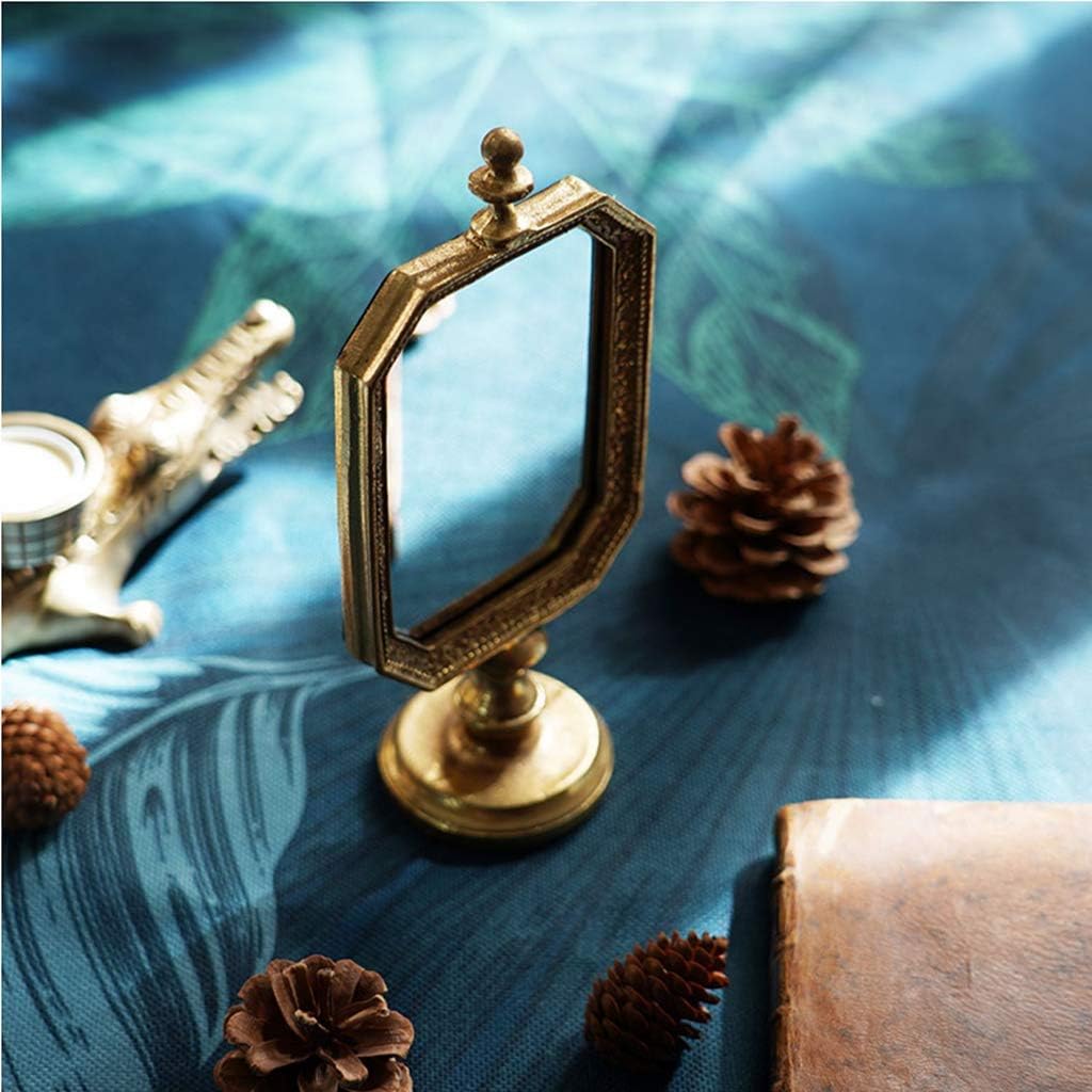 Table-style Folding Mirror Decoration-retro Handmade Old Desktop Makeup Mirror-nostalgic Golden Dressing Table Mirror Suitable for Home Decoration Any Desktop 4x9 Inches