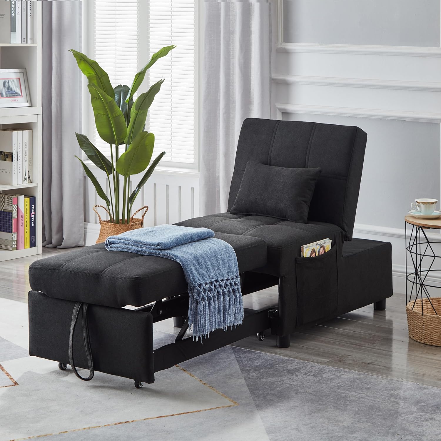 Sleeper Chair Bed Convertible Chairs,Fold Out Single Sofa Bed,4 in 1 Function, Work as Ottoman, Chair,Sofa Bed and Chaise Lounge for Small Space Living