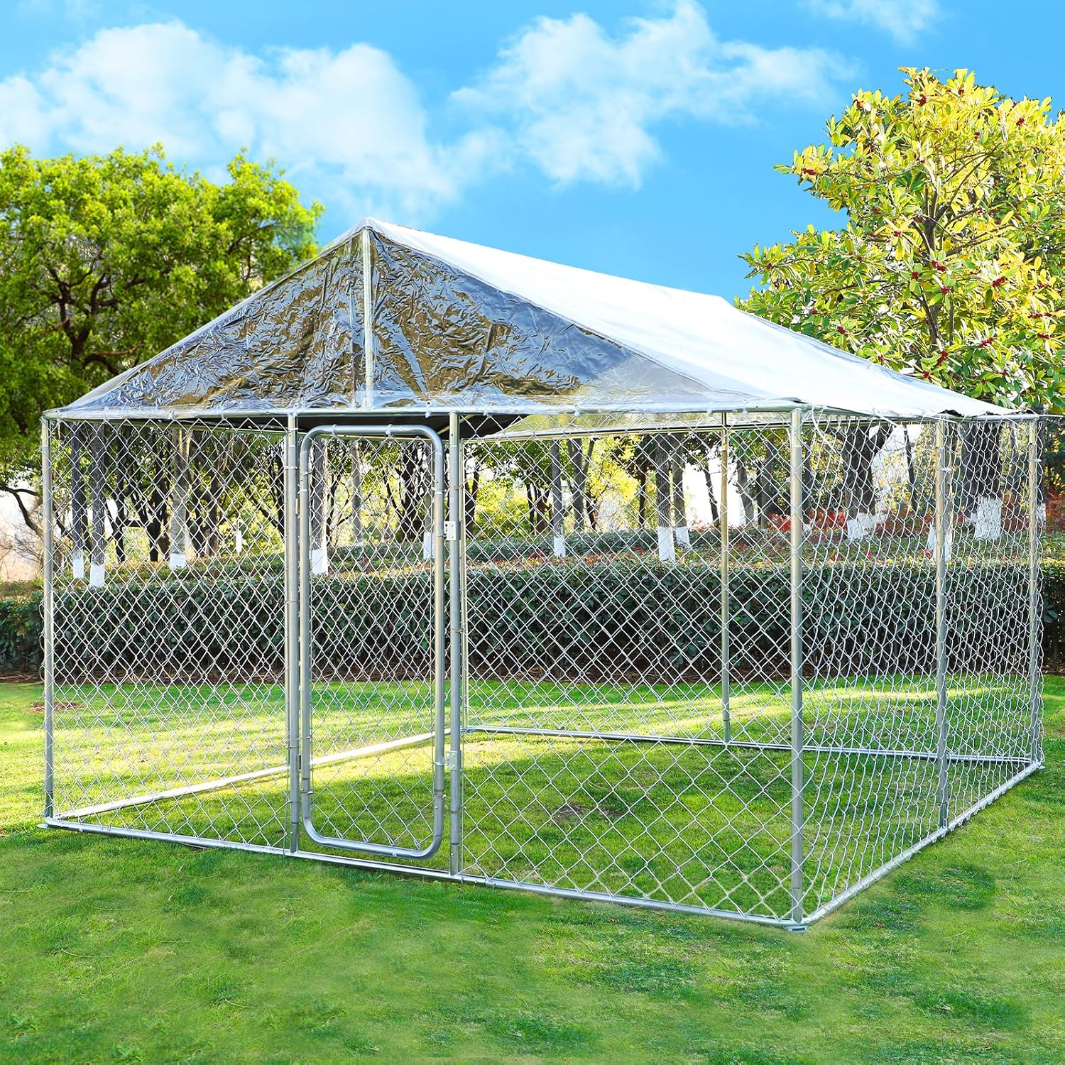 Outside Dog Kennel with Roof, 10x10x7FT Large Outdoor Dog Kennel Heavy Duty Dog Cage Run Playpen Pen with Secure Lock, Water&UV-Resistant Proof