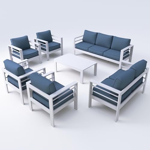 UDPATIO 8 Piece Aluminum Patio Furniture Set, Oversized Modern Outdoor Furniture Set with Olefin Fabric Cushion for Patio Deck Backyard, Dark Grey(with Waterproof Covers)
