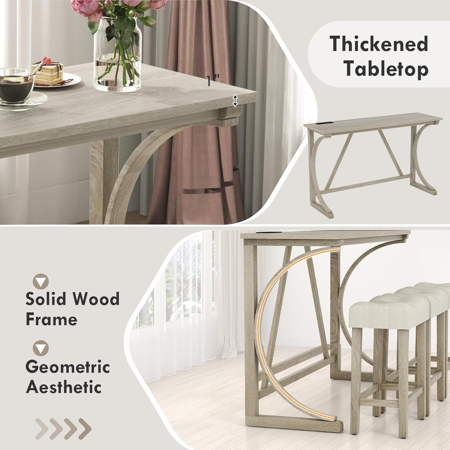 Giantex Small Dining Table Set - 4-Piece Bar Table and Chairs Set with Power Outlet, Upholstered Saddle Seat Stools, Counter Height Dining Table Set, Breakfast Nook for 3 People, Kitchen Table Set