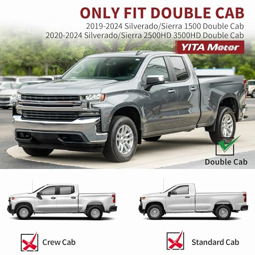 YITAMOTOR 6 inches Running Boards Compatible with 2019-2024 Chevy Silverado/GMC Sierra 1500 Double Cab, 2020-2024 Silverado Sierra 2500HD/3500HD Side Step Nerf Bars Side Bars (Exclude 2019 LD/Limited)