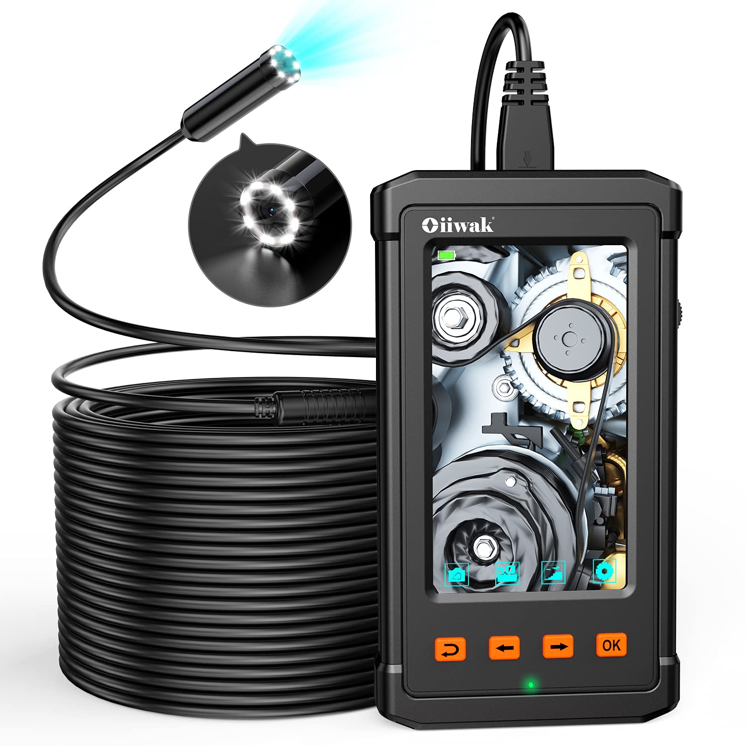 Oiiwak 16.5FT Autofocus Borescope Inspection Camera Upgraded 5MP 1944P HD Industrial Endoscope 4.3'' IPS Screen Pipe Wall Automotive Scope Camera Waterproof Snake Camera with 8 LED Lights,32GB Card