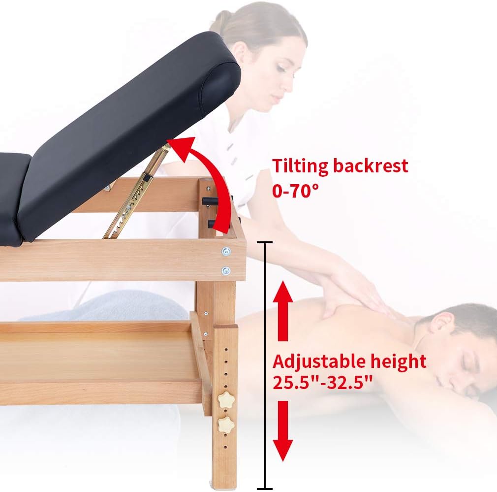 Massage Table Spa Bed 74”L 28“W Height Adjustable Stationary Massage Table 1000 LBS lLoad-Bearing Heavy Duty Spa Bed Facial Cradle Salon Bed