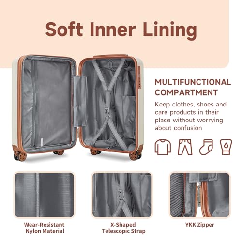 imiomo Luggage Sets 4 Piece Expandable Luggage Set, Hardside Carry on Suitcase with USB Port Cup Holder, Travel Luggage Suitcase with Spinner Wheels TSA Lock, Black Brown