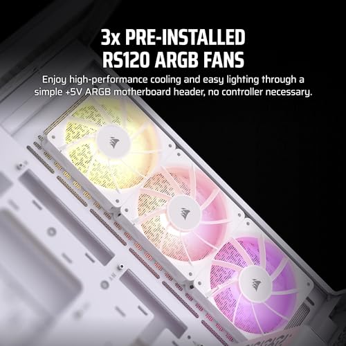 CORSAIR 3500X ARGB Mid-Tower ATX PC Case – Panoramic Tempered Glass – Reverse Connection Motherboard Compatible – 3X CORSAIR RS120 ARGB Fans Included – Black