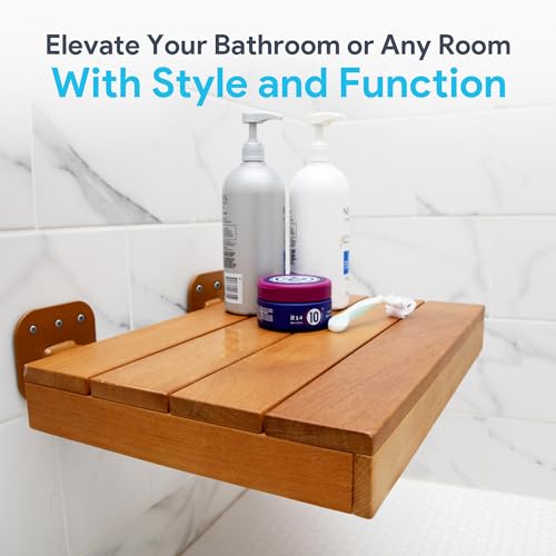 Wool & Ray Folding Shower Seat | Shower Seat for Inside Shower | Sturdy Teak Shower Bench | High End Teak Bench | Foldable Shower Chair | Teak Shower Benches for Inside Shower