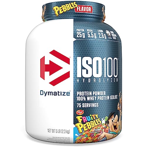 Dymatize ISO100 Hydrolyzed Whey Isolate Cocoa Pebbles & Elite 100% Whey Protein Vanilla, 5.5g BCAAs, 25g Protein, 5 Pound