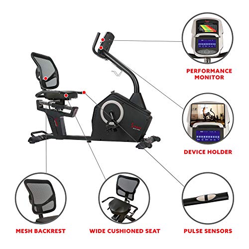 Sunny Health & Fitness Magnetic Resistance Recumbent Bike with Optional Exclusive SunnyFit™ App and Smart Bluetooth Connectivity