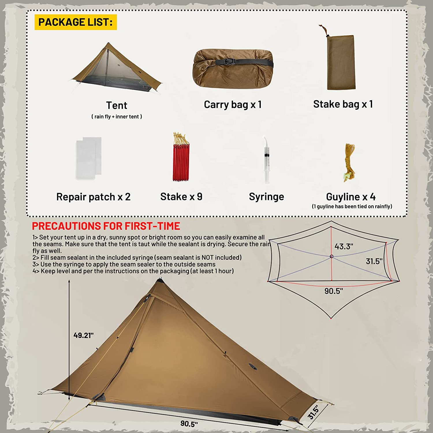 NANYUN Lanshan Ultralight Tent 3-Season Backpacking Tent for 1-Person or 2-Person Camping, Trekking, Kayaking, Climbing, Hiking