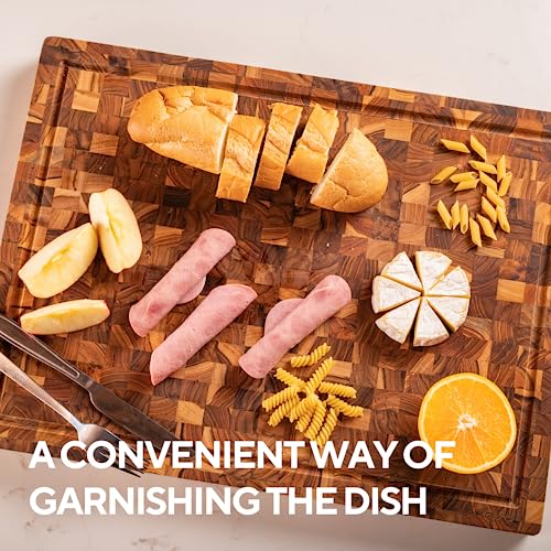 Teak Wood Cutting Board in size 1,5 x 18 x 24 inches, Large Wood Cutting Board with Deep Juice Groove, Charcuterie Cheese Board