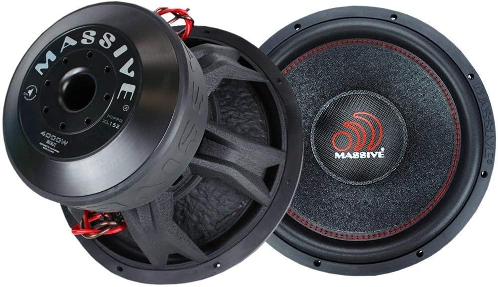Massive Audio HIPPOXL152 – 15 Inch Car Audio Subwoofer, High Performance Subwoofer for Cars, Trucks, Jeeps - 15" Subwoofer 2000 Watt RMS, 4000w MAX Dual 2 Ohm, 3 Inch Voice Coil. Sold Individually