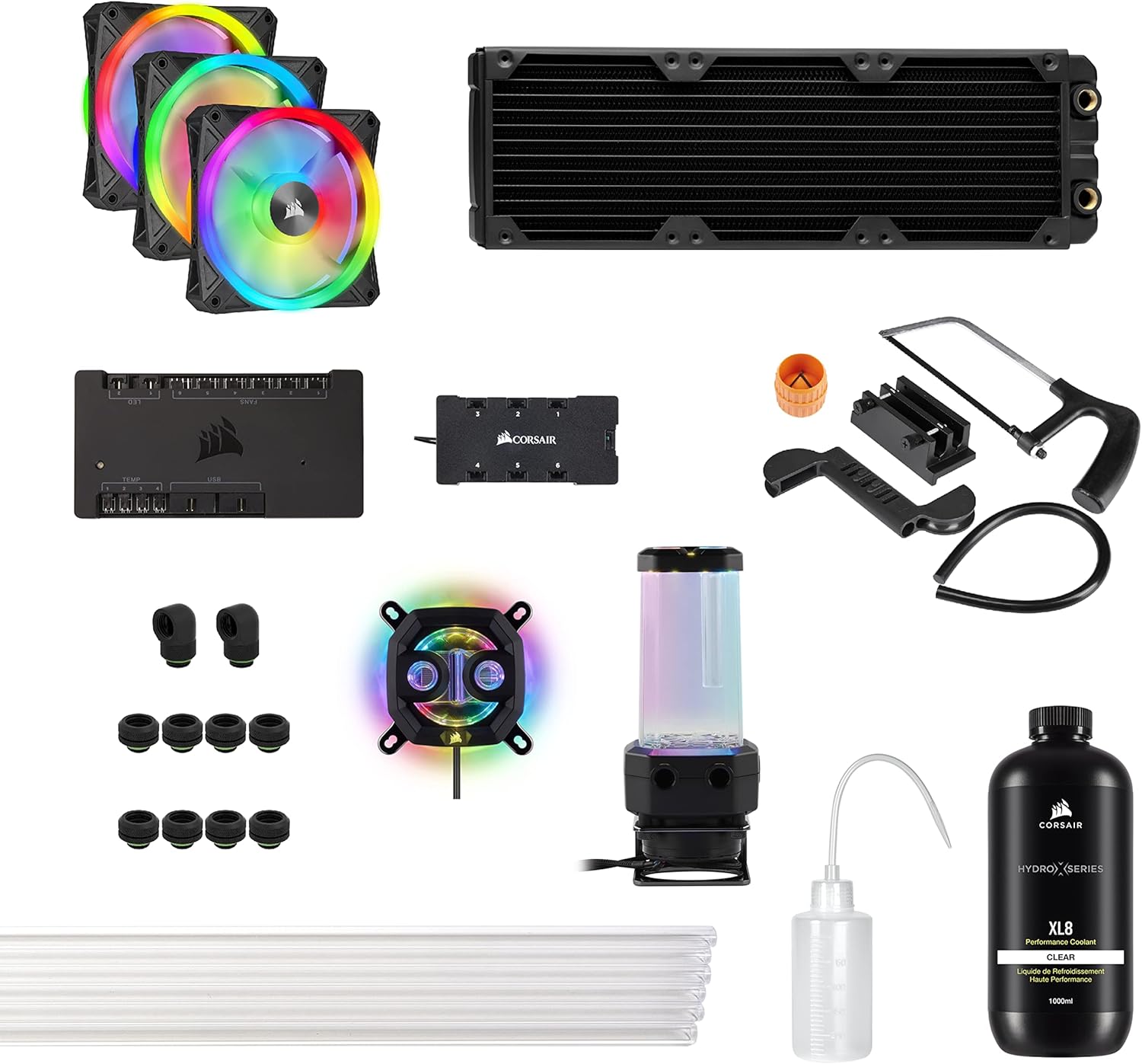 Corsair Hydro X Series XH305i Hardline Water Cooling Kit with/incl XC7 CPU Water Block, XR5 360mm Radiator, XD5 Pump Res and iCUE QL120 RGB Fans