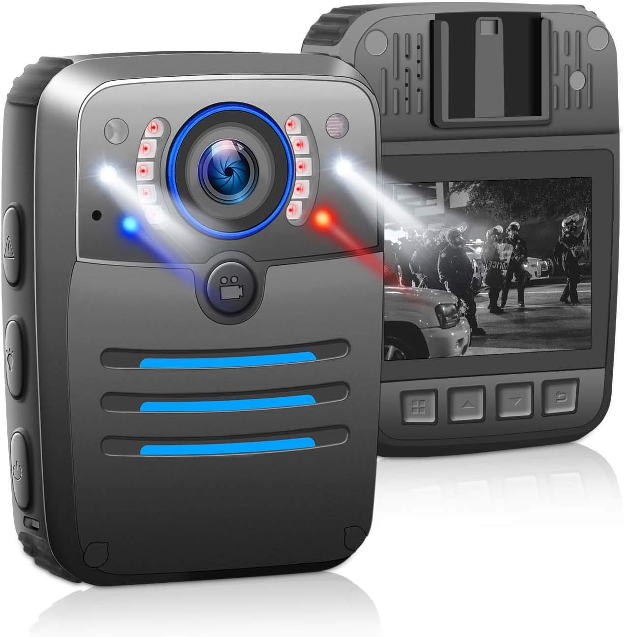 1296P HD Body Worn Camera, Police Body Mounted Video Cameras with Audio Wearable Camera Law Enforcement Recorder Video Camera 2'' Display, Night Vision, Waterproof, Shockproof Body Cam 64G Memory