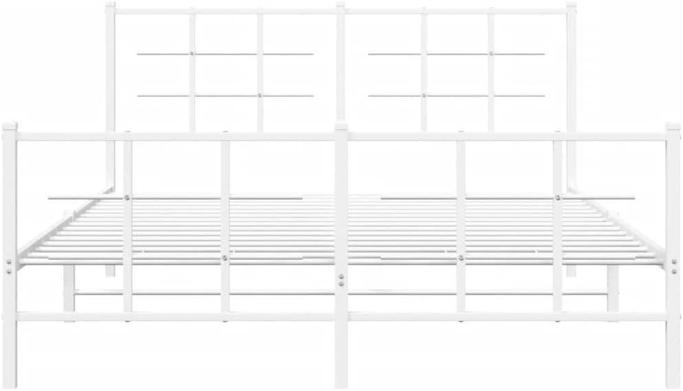 vidaXL White Steel Metal Bed Frame-Double Bed with Headboard/Footboard-81.5" x61.4 x35.4 | Modern Bedroom Furniture