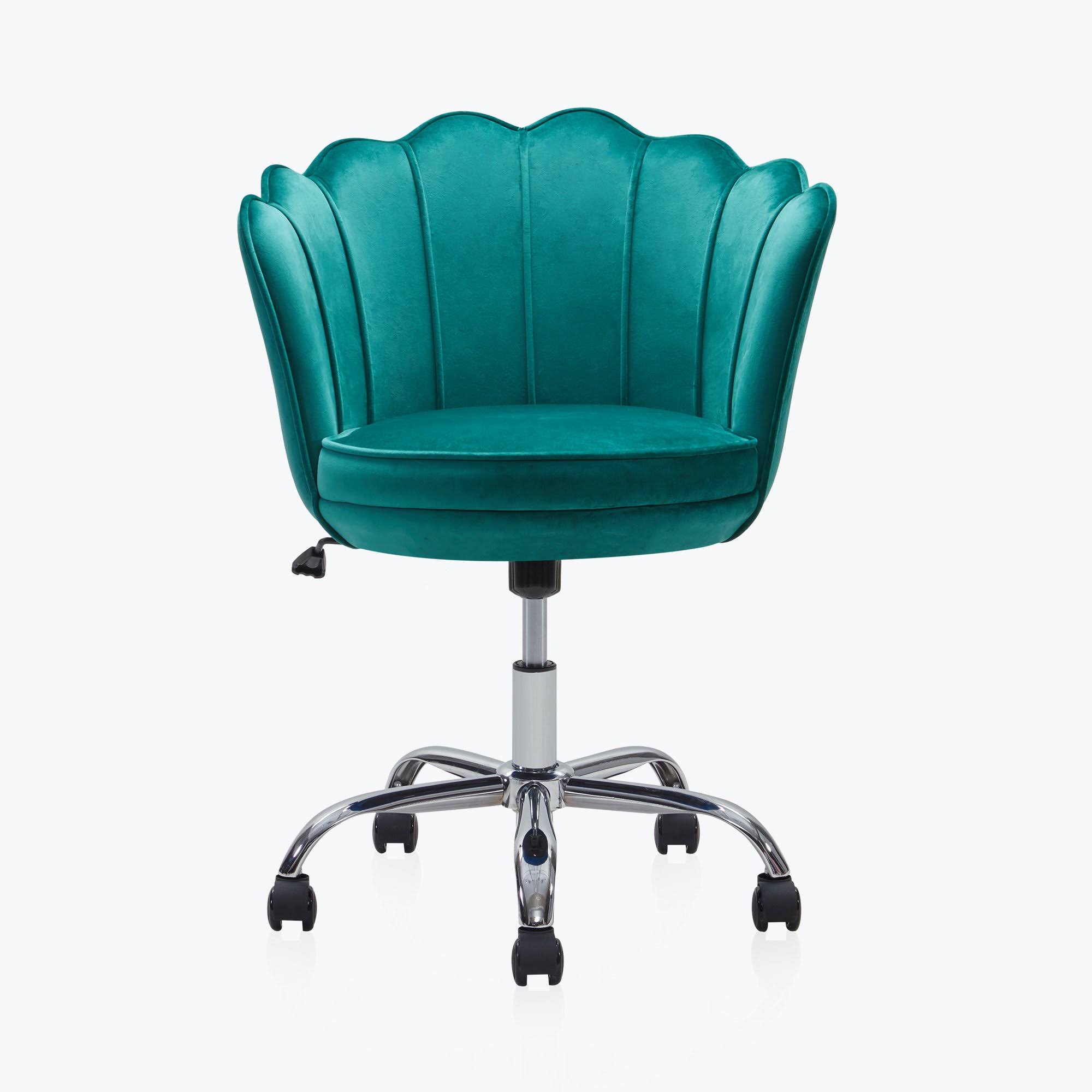 Blue Kaylee Office Chair Upholstered Velvet Seashell Swivel Desk Chair