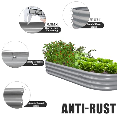 8 Pack 6x3x1FT Galvanized Raised Garden Bed Kit Oval Metal Ground Planter Box Outdoor Bottomless Planter Raised Beds for Vegetables Flowers Herbs Fruits, Gray