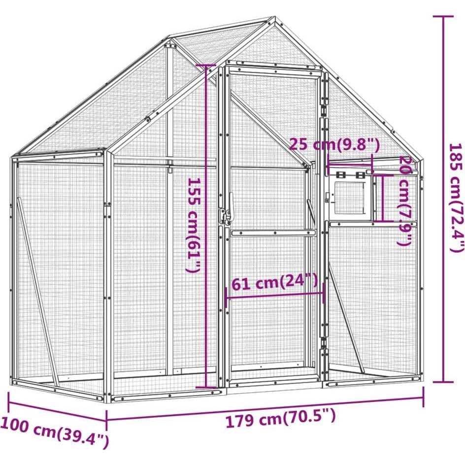 Aviary Silver 179x100x185 cm Aluminium vidaXL - Pet Supplies online store