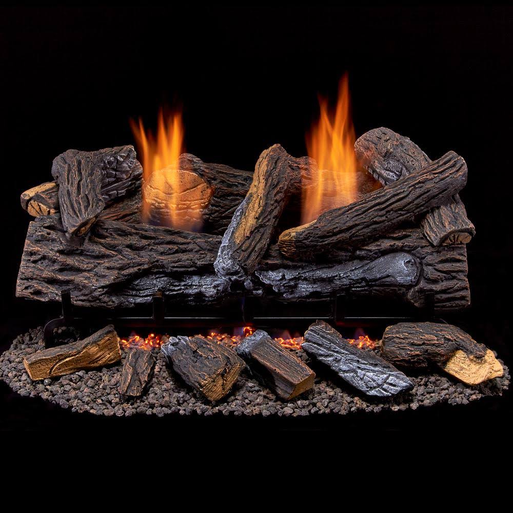 Duluth Forge Ventless Dual Fuel GAS Log Set - 30 in. Berkshire Stacked Oak - Remote Control