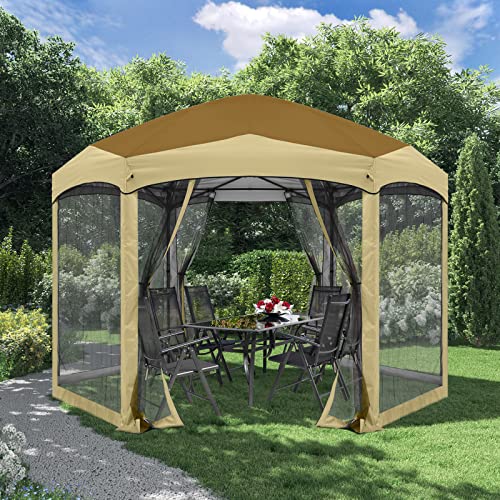 COOSHADE Pop Up Camping Gazebo 6 Sided Instant Screened Canopy Tent Outdoor Screen House Room(12x10Ft,Camouflage)