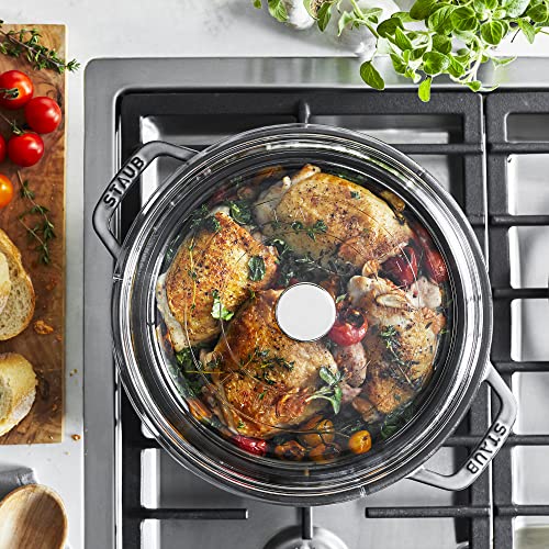 Staub Cast Iron 4-qt Round Cocotte with Glass Lid - Cherry & Accessories Turner, One Size, Matte Black