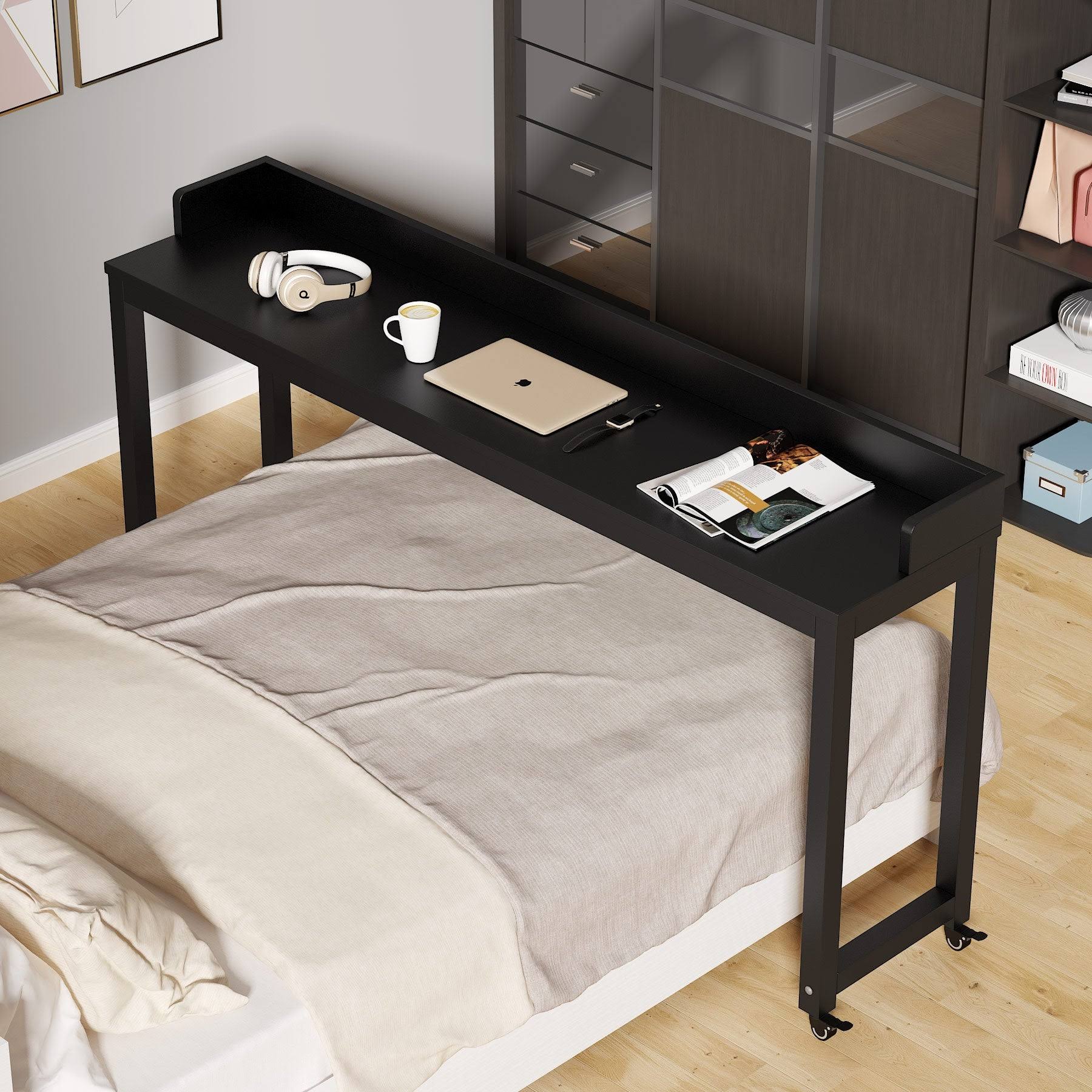 Overbed Table with Wheels, Tribesigns Queen Size Bed Table Overbed Laptop Table (Height Can&t ADJUST) - White