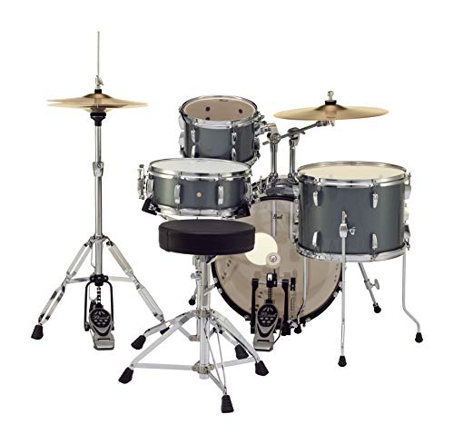 Pearl Roadshow Drum Set 4-Piece Complete Kit with Cymbals and Stands, Charcoal Metallic (RS584C/C706)