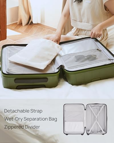 Carry on Luggage 22 X 14 X 9 Airline Approved, 20 Inch Luggage with Front Compartment, Double Spinner Wheels, Hardsided PC, TSA Lock (Shadow, Seine)