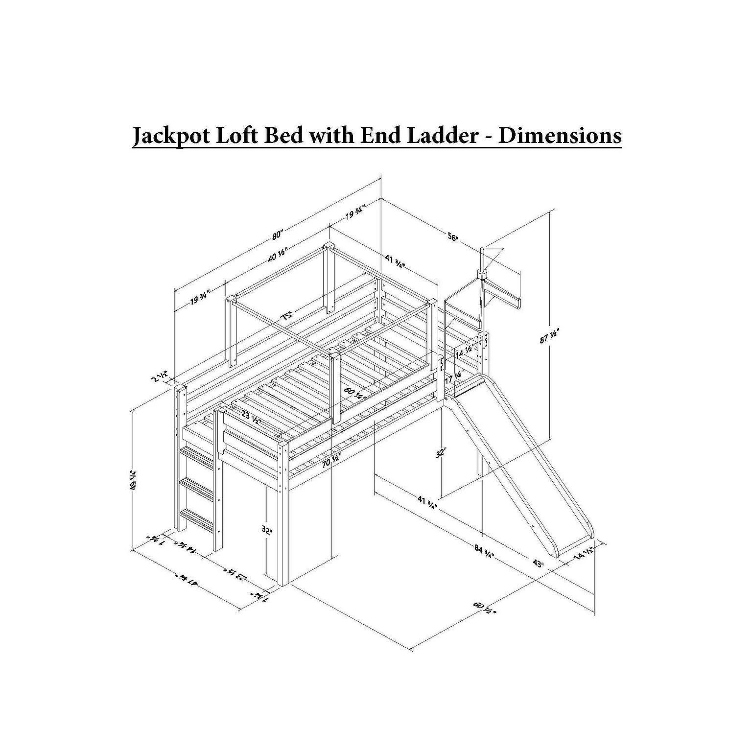 Jackpot Princess Low Loft Stairway Bed with Slide Pink u0026 White Tent and Tower, Loft Bed, Twin, Gray