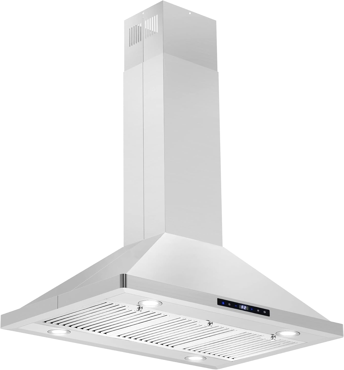 36 In. Ducted Island Mount Range Hood In Stainless Steel With Led Lighting Permanent Filters Silver Lights Removable Filter