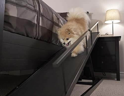 Dog Ramp for Beds - Solid Hardwood with 5 Finish Options - Adjustable up to 37" High Beds with Low Incline, Safety Rails & Anti-Slip Grip, For Small Dogs up to 50lbs - Made in North America