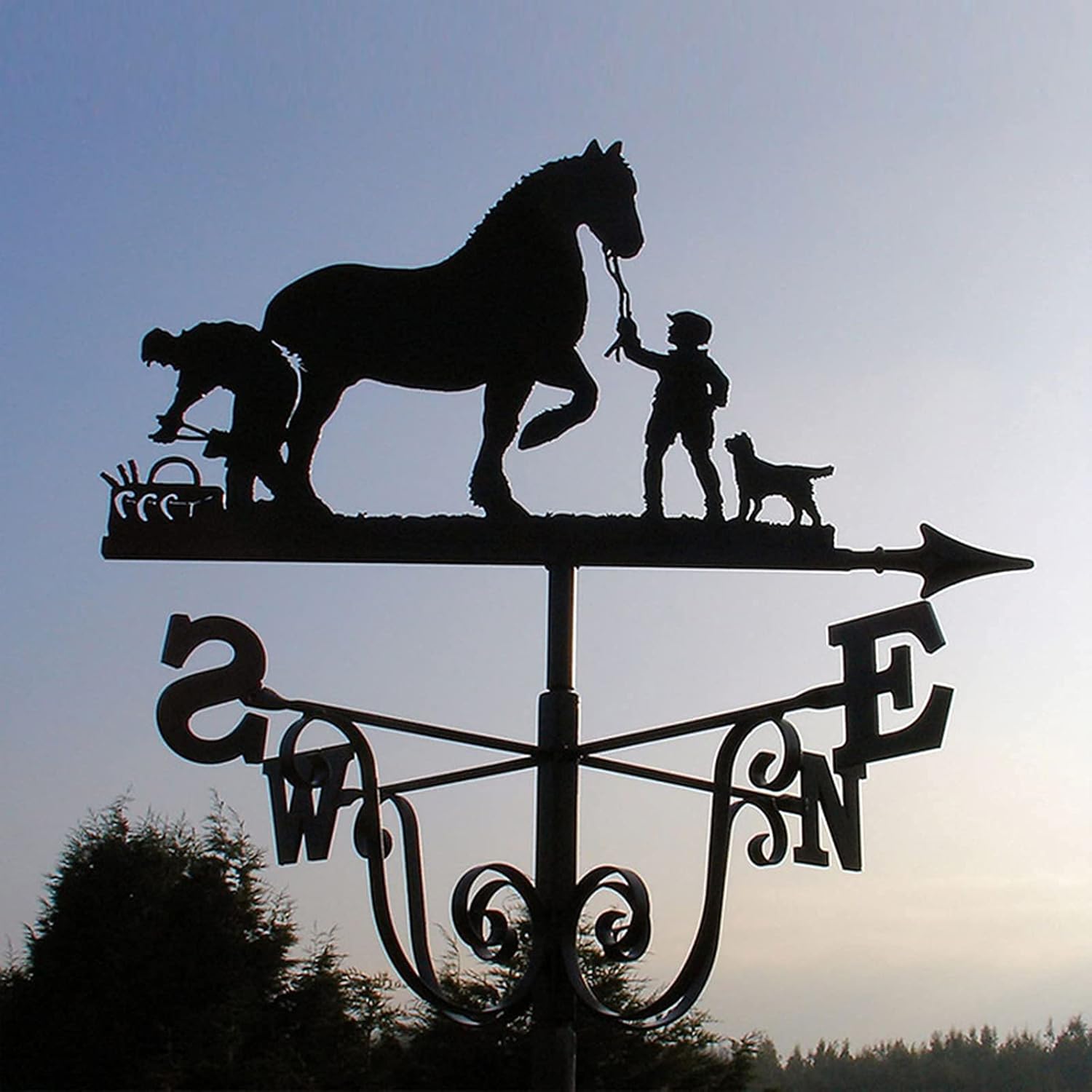 Decoration Wind Vane, Weathervane with Roof Mount Weathercock Wind Direction Indicator, Retro Farmer and Horse Metal Weathervane Garden, Creative Stainless Steel Home Decor Ornament