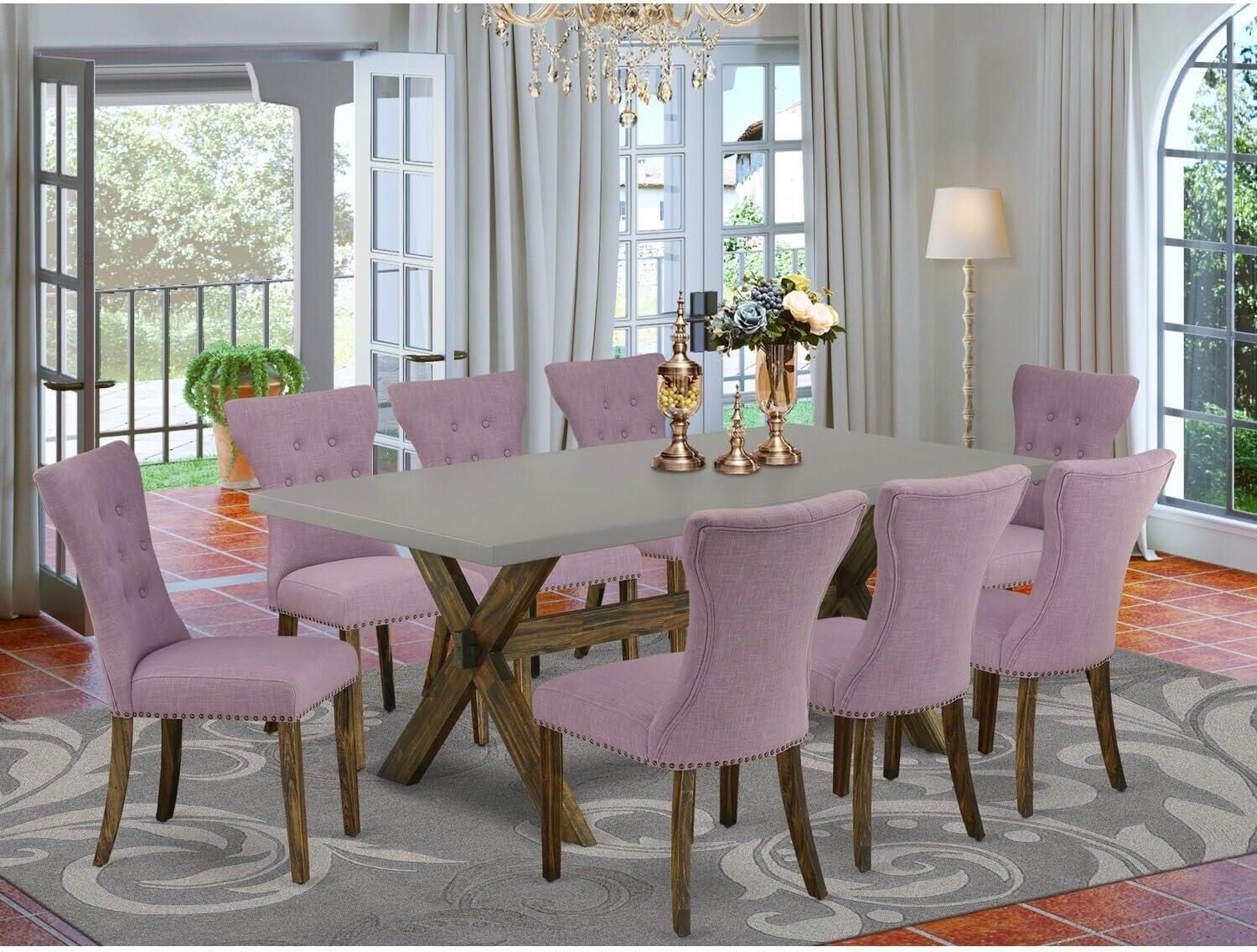 Tuscan Temptations - 9-Piece Dining Table Set - 8 Parsons Chairs and A A Rectangular Table Hardwood Frame