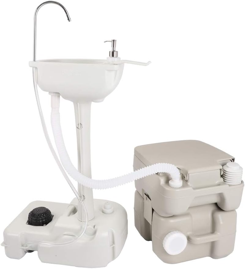 Upgraded Portable Sink and Toilet Combo| Self-contained 5 Gal Hand Washing Station & 5 Gal Flushing Toilet, Perfect for Camping/RV/Boat/Road Tripper/Camper, Detachable & Lightweight Removable, Compact