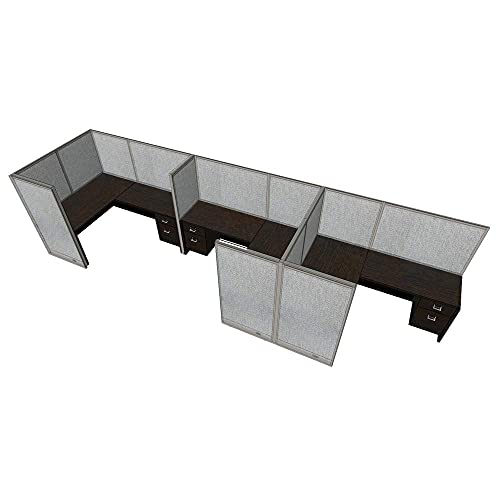 GOF 3 Person Workstation Cubicle (6'D x 18'W x 4'H) / Office Partition, Room Divider (48" H Cubicle with Desk, Mahogany)