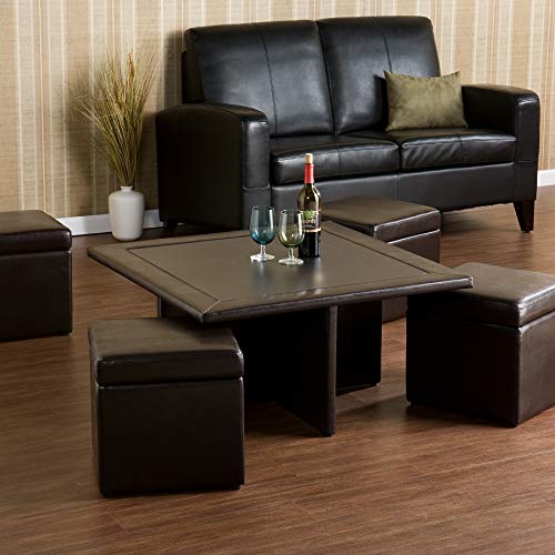 SEI Furniture Nylo Nesting Coffee Table and Storage Ottomans Set, Dark Chocolate