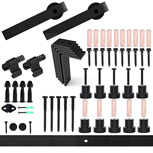 14FT Ceiling Mount Sliding Barn Door Hardware Kit Low Ceiling L-Shape Bracket System for 42" Wide Double Wood Door Heavy Duty (Basic Style Hanger)