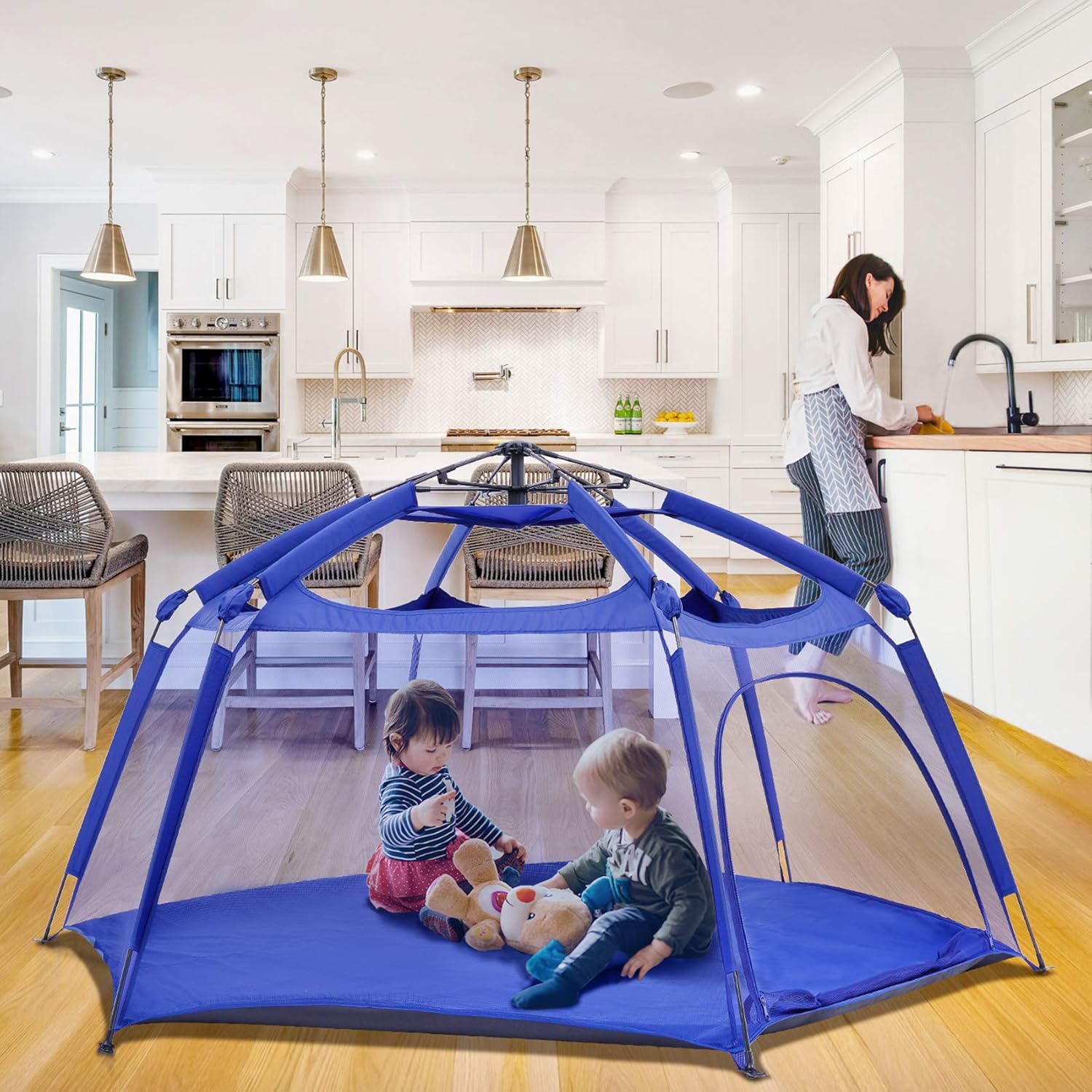 Alvantor Playpen Play Yard Space Canopy Fence Pin 6 Panel Pop Up Foldable and Portable Lightweight Safe Indoor Outdoor Infants Babies Toddlers Kids Pets 7��x7��x44�� Navy Patent