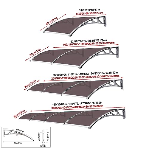 UV Rain Snow Protection Front Door Canopy Window Awning,Patio Porch Awning Shelter,Brown Polycarbonate Cover,Window Rain Shelter Cover,Garden Entry Awning,with White Bracket (47"x43")