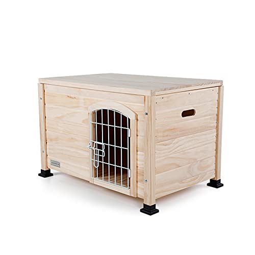 Petsfit Large Dog House with Terrace & Openable Asphalt Roof, 45" L x 54" W x33 H, XL Dog House Outdoor with Elevated Floor, Window & Door Flap, Outdoor Dog House for Large Dogs