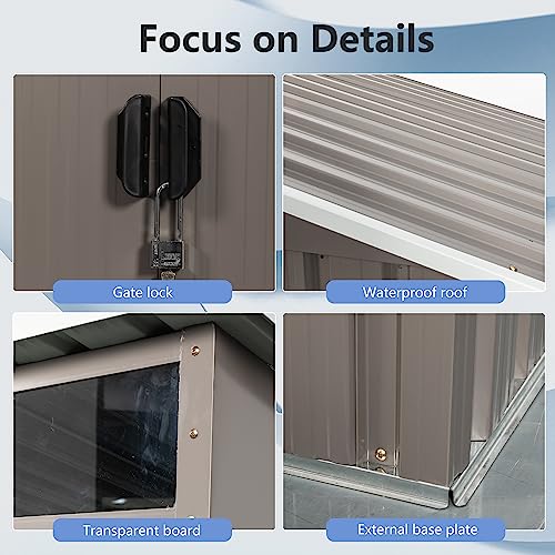 6FT x 5FT Storage Shed with Lockable Door, Outdoor Storage Shed with Transparent Board, Metal Garden Shed Kit with Waterproof Roof and Sturdy Base Plate, Suitable for Backyard, Patio, Gray
