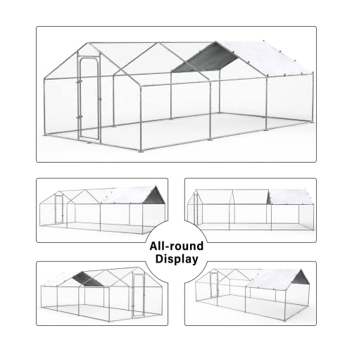Chicken Coop Large Metal Chicken Run for Yard Walk-in Heavy Duty Chicken Pen with Waterproof and Anti-UV Cover Poultry Cage for Outdoor