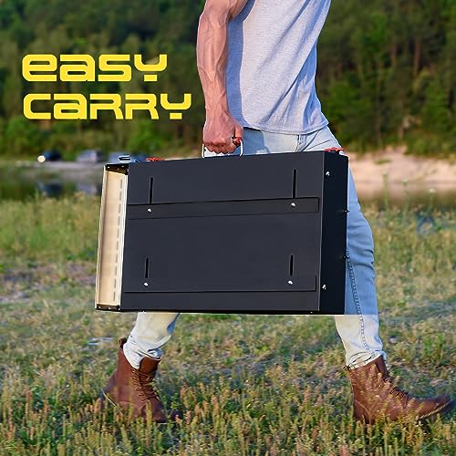 Portable Grill Table with Double-Shelf for Outdoor Prep,Folding Grill Stand Fits Blackstone Griddle 17 Inch 22 Inch, Tabletop Propane Gas Grill Cart, Camping BBQ Cooking, Stainless Steel, Black