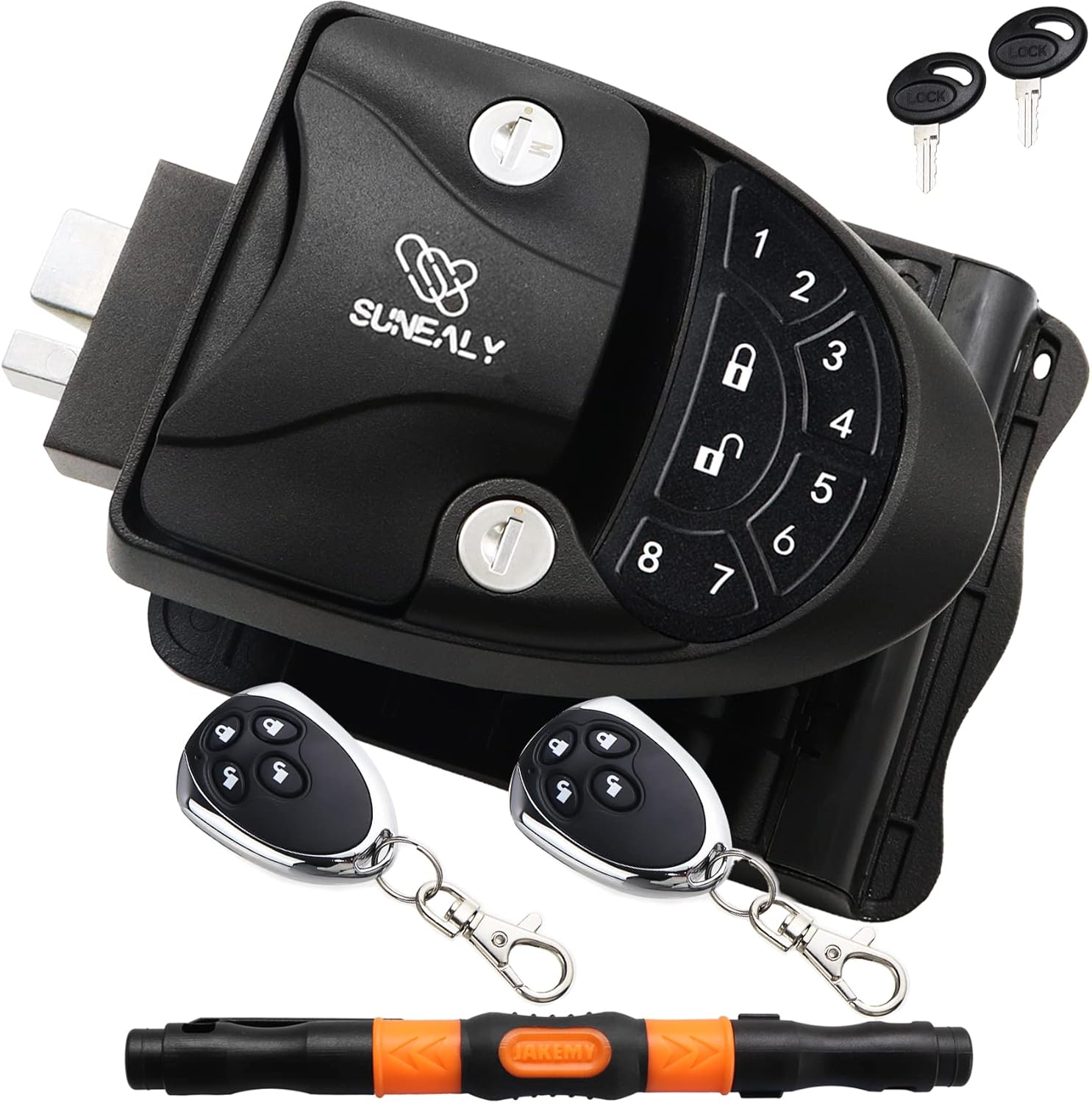 RV Keyless Entry Door Lock 2021 RV Door Lock/Metal Rv Door Lock w/ 2 Fobs and Backlit Keypad/Protective Gasket, Screwdriver & 2 Keys for 5th Wheel Bumper Pull Horse Camper 2.75" x 3.75"