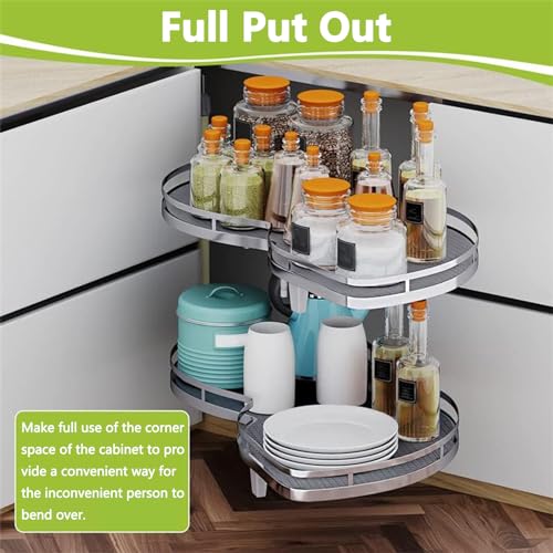 Blind Corner Organizer Cabinet Slide Out Shelve Pull-Out Shelf Pull Out Wire Basket Cabinet Organizer Pot Basket Storage Rack Two Shelf Pull Out Blind Corner Shelf for Kitchen Cabi