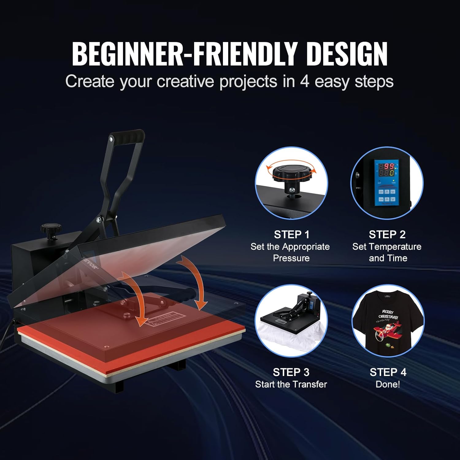 VEVOR Heat Press Machine, 16 x 20 in / 40 x 51 cm, Clamshell Sublimation Transfer Printer Teflon Coated, Digital Precise Heat Control, Silica-Gel Sponge Powerpress for T-Shirt Bag Pad Pillow