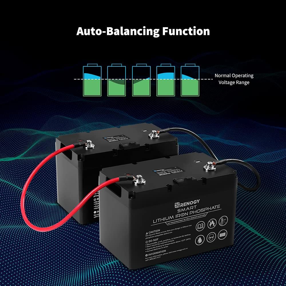 Renogy Smart Lithium-Iron Phosphate Battery 12V 100Ah w/Self-Heating Function for RV, Solar, Marine, and Off-grid Applications