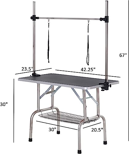 46 Inch Pet Grooming Table for Large Medium Dogs, Adjustable Home Dog Grooming Tables with Arms, Nooses, Mesh Tray